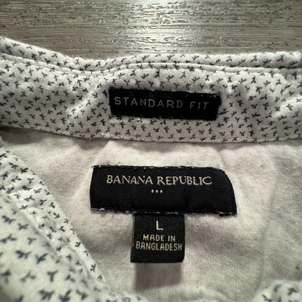 Banana Republic Shirt Men Large White Cotton Short‎ Sleeve Standard Fit Casual